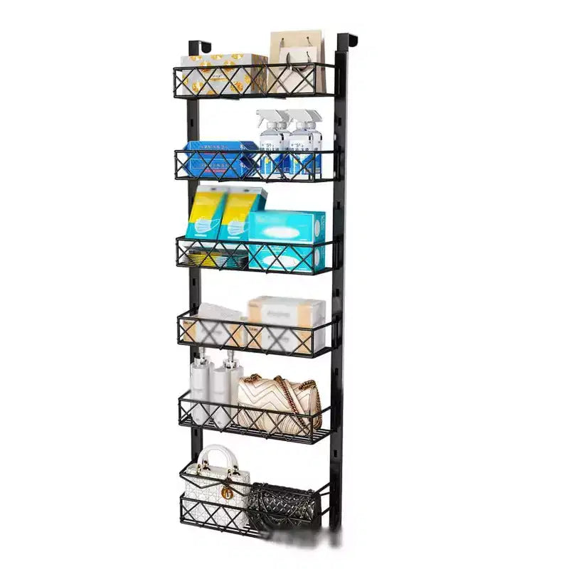 Zstar 6-Tier Pantry Door Organizer, Over The Door Pantry Organizer Rack and Storage, Hanging Spice Rack for Cabinet(Black)
