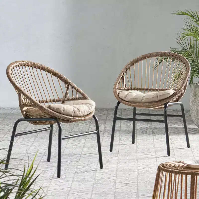 Okak 17 Sleek Wicker Rattan Patio Accent Chairs with Curved Back,Set of 2,Ergonomics Outdoor Leisure Chair for Porch,Garden&Backyard,400lbs Max
