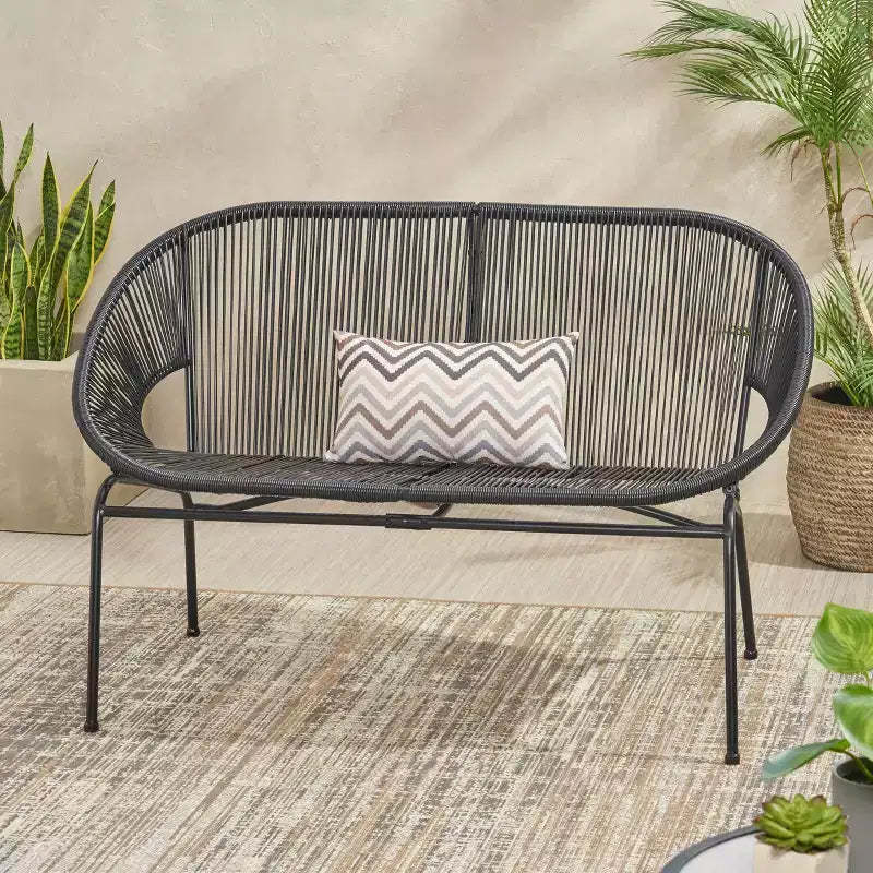 TUYOHW PP Rattan Patio Loveseat,Sturdy Iron 2-Seater Accent Chair,Modern Outdoor Lounge Chair for Porch,Backyard & Garden,Patio Furniture Seating