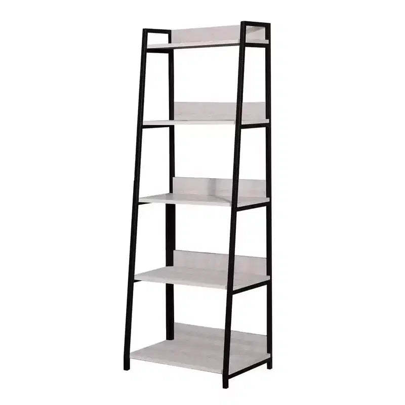 HomeRoots 67 Natural and Black Metal Five Tier Ladder Bookcase