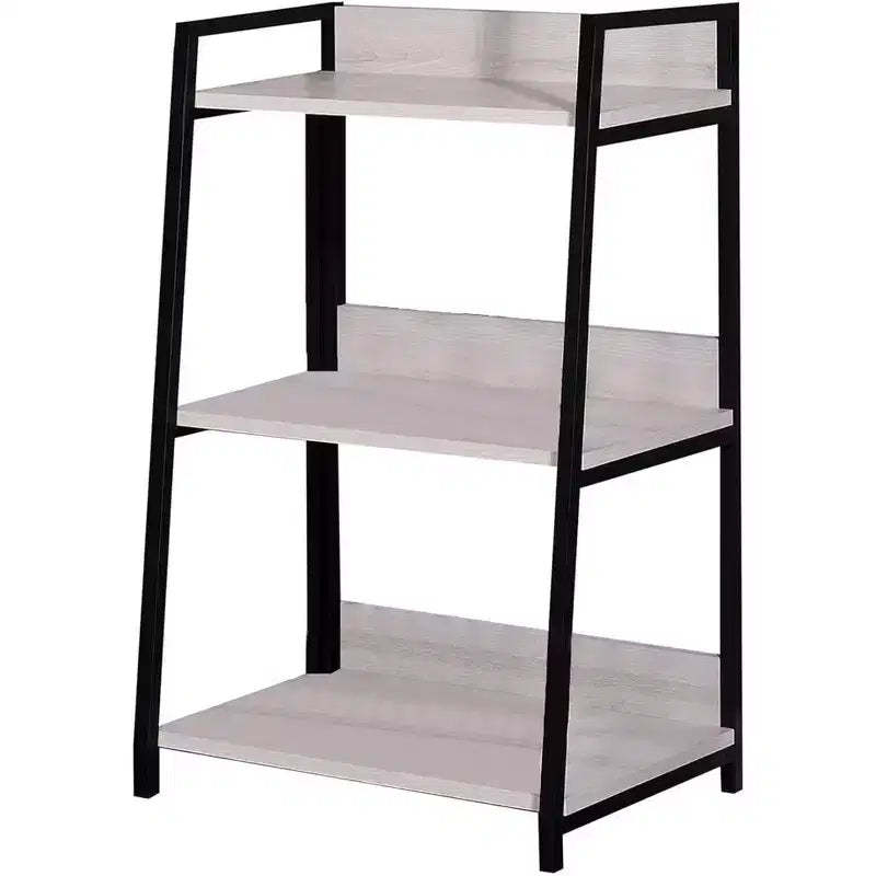 HomeRoots 37 Natural and Black Metal Three Tier Ladder Bookcase