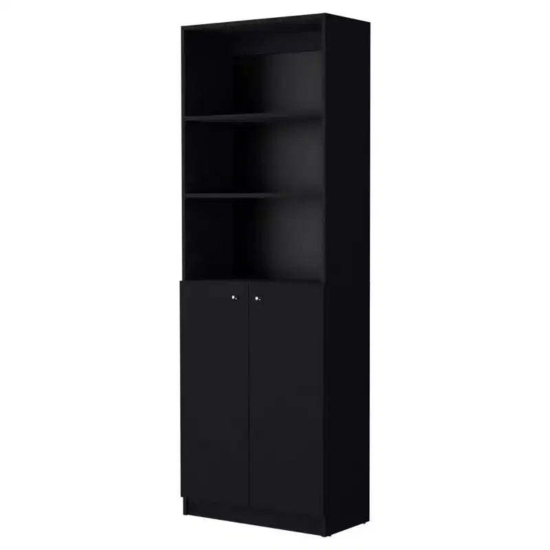 HomeRoots 71 Black Five Tier Bookcase with Two doors