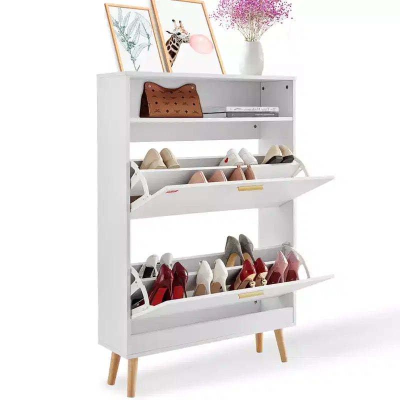VEVOR Shoe Cabinet with 2 Flip Drawers, Shoe Storage Cabinet for Entryway, Free Standing Shoe Storage Organizer with Top Storage Cubby, White