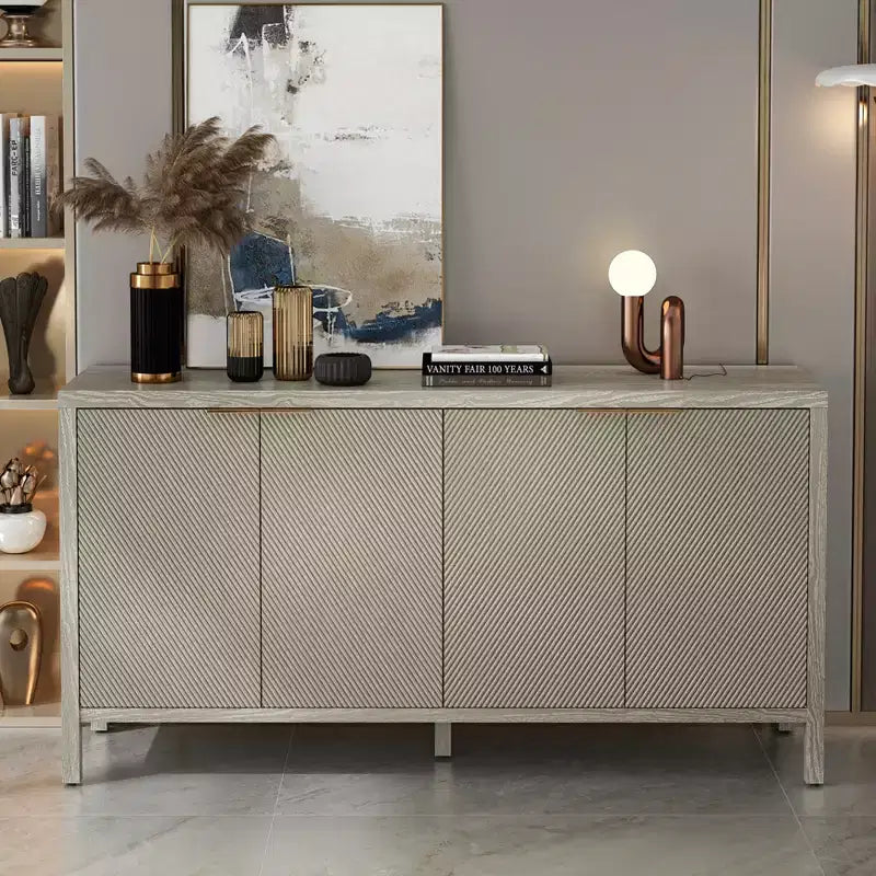 GDFStudio Carol 59 Wood 4-Door Cabinet with Adjustable Shelves