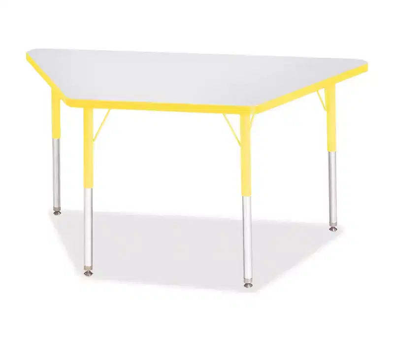 Jonti-Craft Berries Adult-Size Gray Laminate Trapezoid Table (24 x 48) in Yellow
