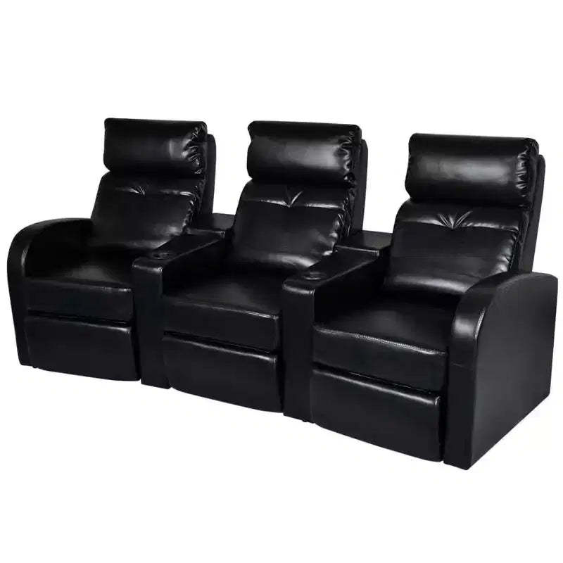 vidaXL 3-Seater Home Theater Recliner Sofa with Built-in Cup Holder - Black