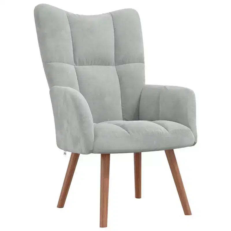 vidaXL Modern Light Grey Velvet Armchair with Wooden Legs, Thick Padded Foam Seat, Aesthetic Blocks on Backrest - Light Gray