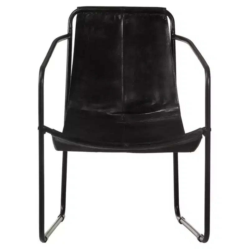 vidaXL Armchair Accent Chair with Iron Frame for Living Room Real Leather - Black