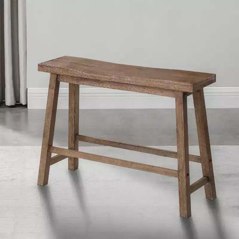 Royal Hampton 33 Inch Saddle Seat Bench with Angled Frame, Sandblasted Acacia Wood Construction