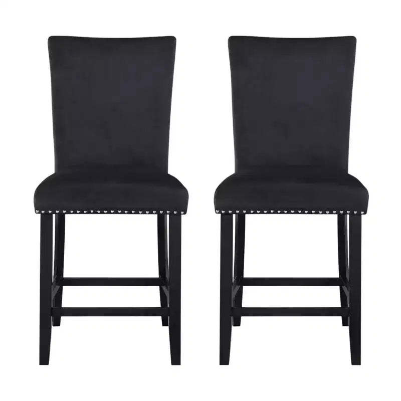 HomeRoots Set of Two 25 Black Wood and Velvet Counter Height Bar Chairs