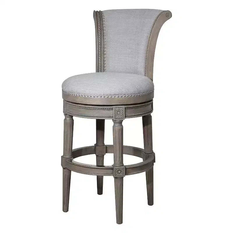 HomeRoots 25 Gray Solid Wood and Fabric Counter Height Swivel Bar Chair