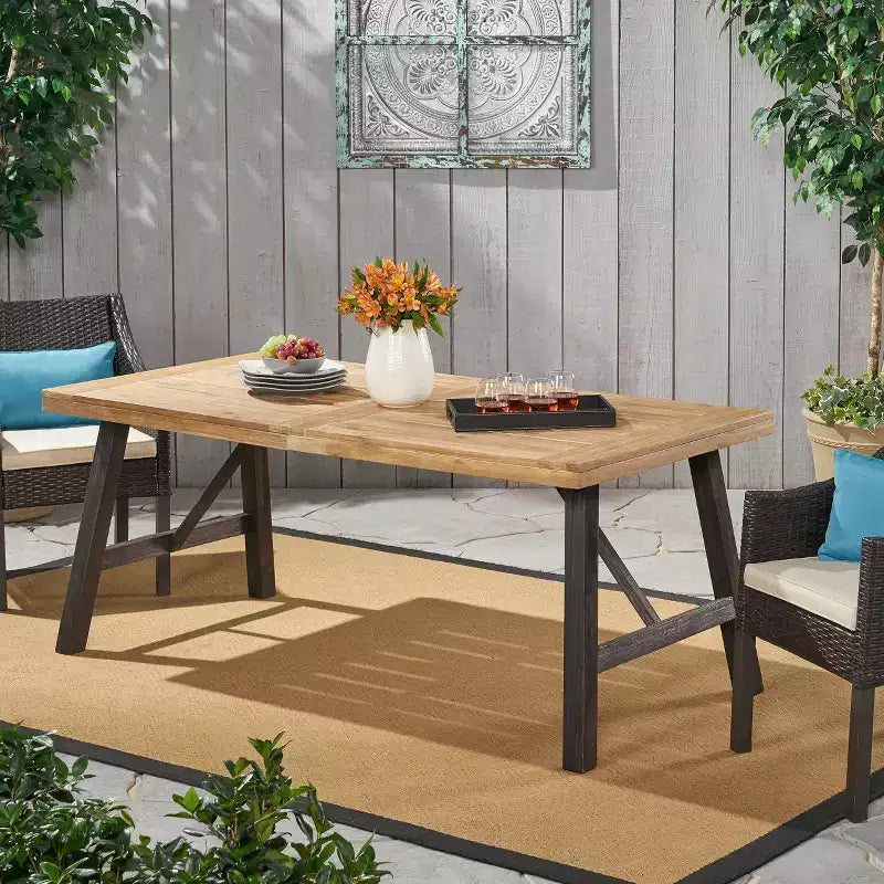 Christopher Knight Home Borocay 70.5 Outdoor Acacia Wood Dining Table with Slatted Top and H-Frame Base