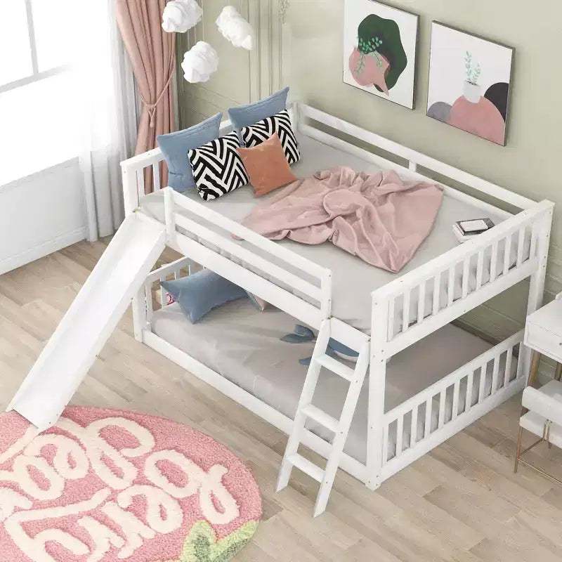 Okak Full Over Full Solid Wood Bunk Bed with Convertible Slide Loft Bunk Bed with Ladder & Safety Guardrail for Kids Teens, Easy Assemble