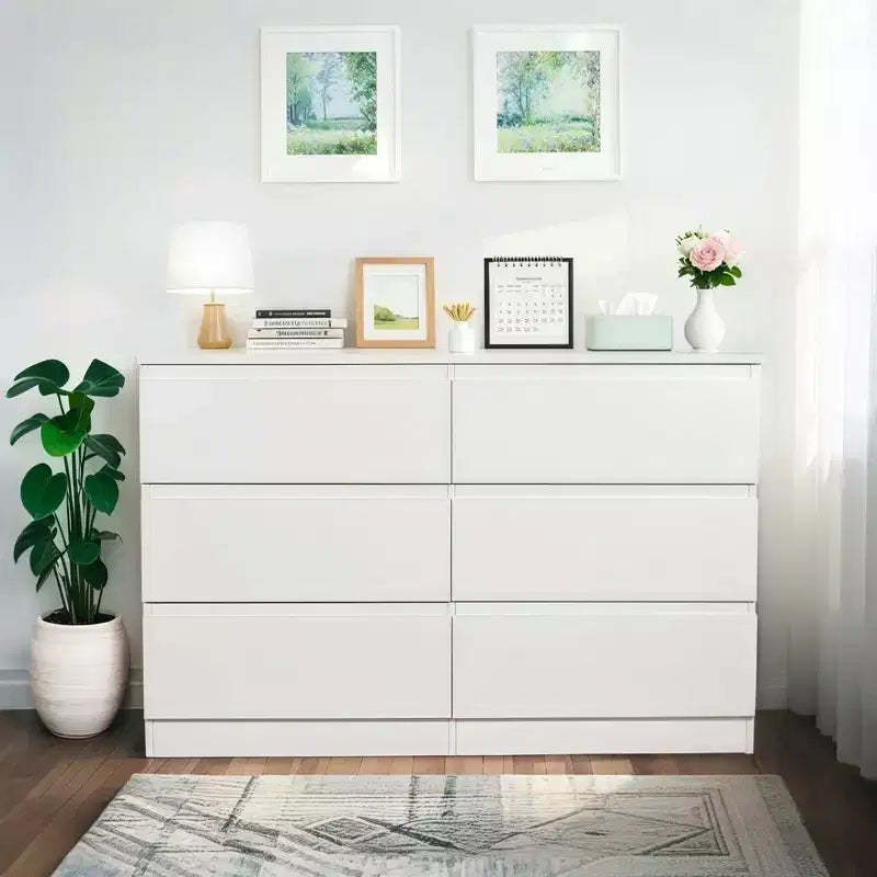 Okak 6 Deep Drawer Dresser for Bedroom,Modern Closet Dressers Wood Spacious Dresser Storage Cabinet Large Nightstand for Living Room Entryway