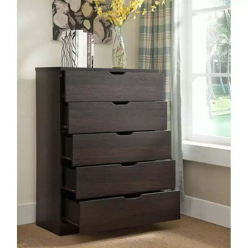 Okak Retro Bedroom Dresser Nightstand with 5 Faux Wood Grain Drawers,Storage Chest Cabinet w Metal Glides for Living Room Hallway Entryway