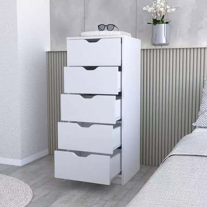 Okak Slim 5-Drawer Dresser Space-Efficient Storage with 25kg Total Capacity, Easy-Glide Drawers for Clothes, Toys Organization