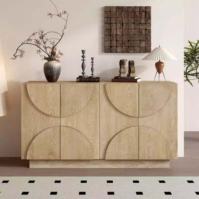 Okak Modern Storage Cabinet With 4 Door & Adjustable Shelf, Wood Sideboard Buffet Cabinet Ample Storage for Living Room,Diningroom,Kitchen