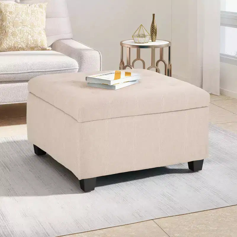 Okak Exquisite Square Storage Ottoman Bench, Coffee Table, Button-Tufted Upholstered Foot Rest for Couch Living Room Bedroom Entrance
