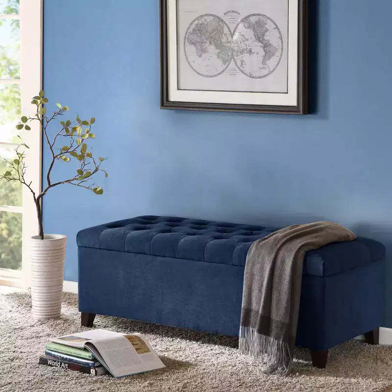 Okak Multifunctional Storage Ottoman Bench with Top Tufted Button Upholstered Footrest Stool Bed Bench Soft Close for Couch Bedroom Entryway