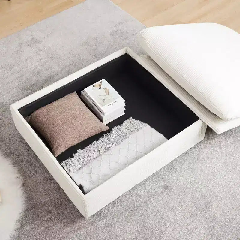 Okak Stylish Square Corduroy Storage Ottoman Bench with Hidden Storage Upholstered Foot Rest to Combine with Sofa for Living Room Bedroom