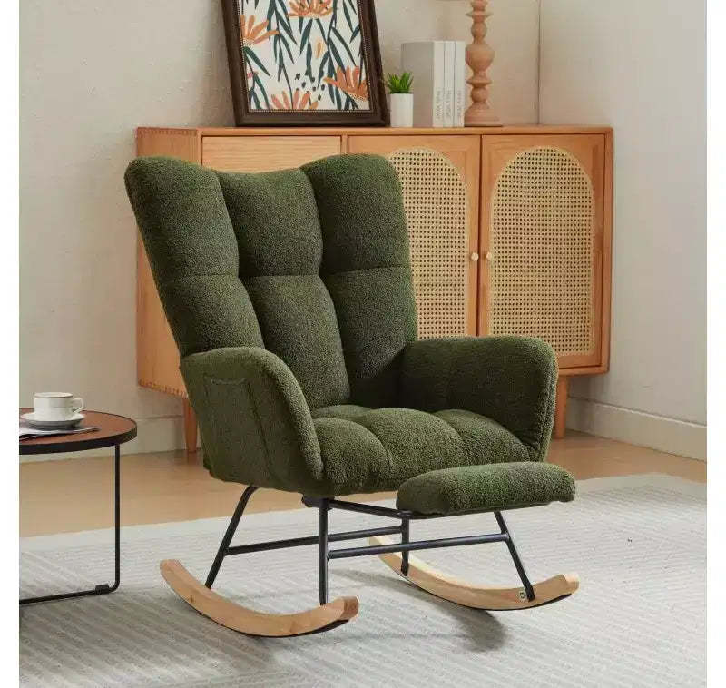 Okak Furry Rocking Accent Chair Living Room Chair with Footrest and Upholstered Comfy High Back Glider Chair Armchair for Bedroom Nursery