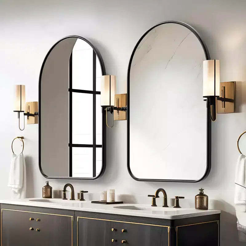 MAYEERTY Hanging Mirror Iron Rounded Corner Arch Silver-White Rotating Hardware 36x24x2in