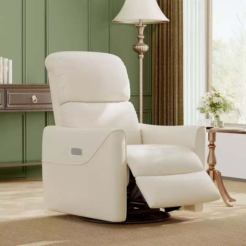 Power Recliner Chair Swivel Glider Upholstered Faux Leather Nursery Rocker Reclining Sofa Chair with Charging Port, Curved Armrests