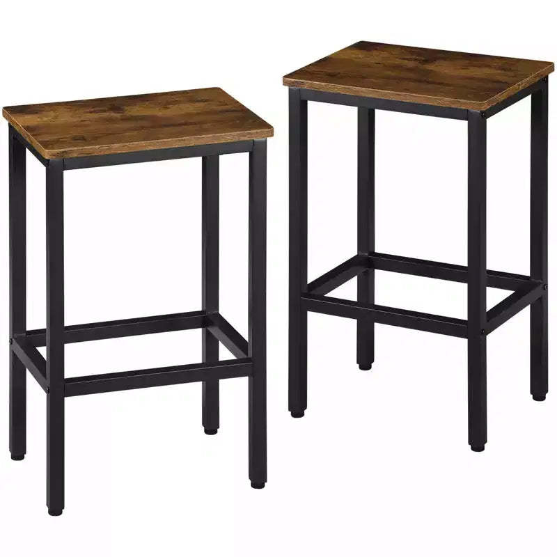 HomeRoots Set of Two 26 Brown and Black Steel and Wood Backless Counter Height Bar Chairs