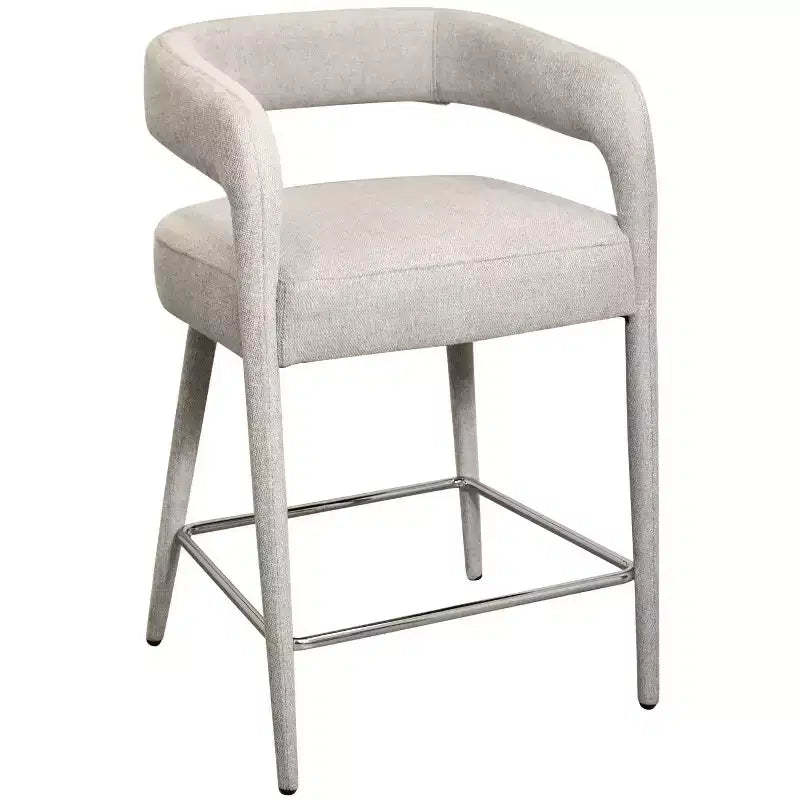 25 Ivory Metal and Fabric Low Back Counter Height Bar Chair