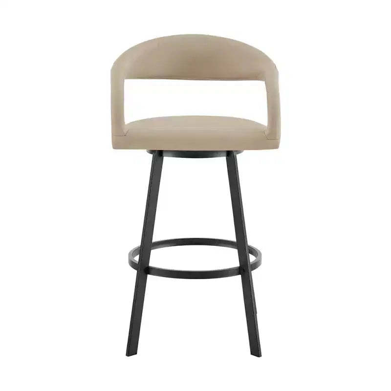 HomeRoots 26 Beige and Black Faux Leather and Iron Low Back Counter Height Swivel Bar Chair