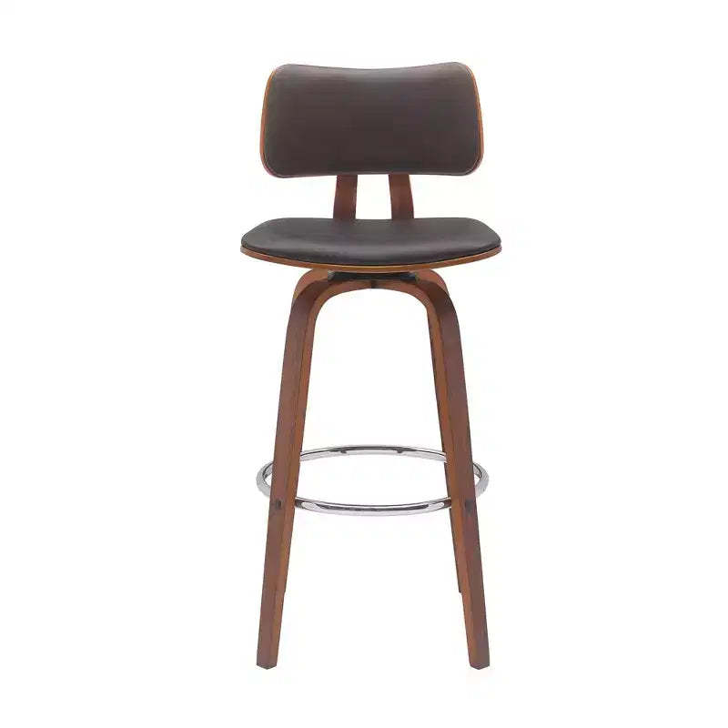 HomeRoots 30 Brown And Wood Brown Faux Leather Swivel Low Back Bar Height Bar Chair