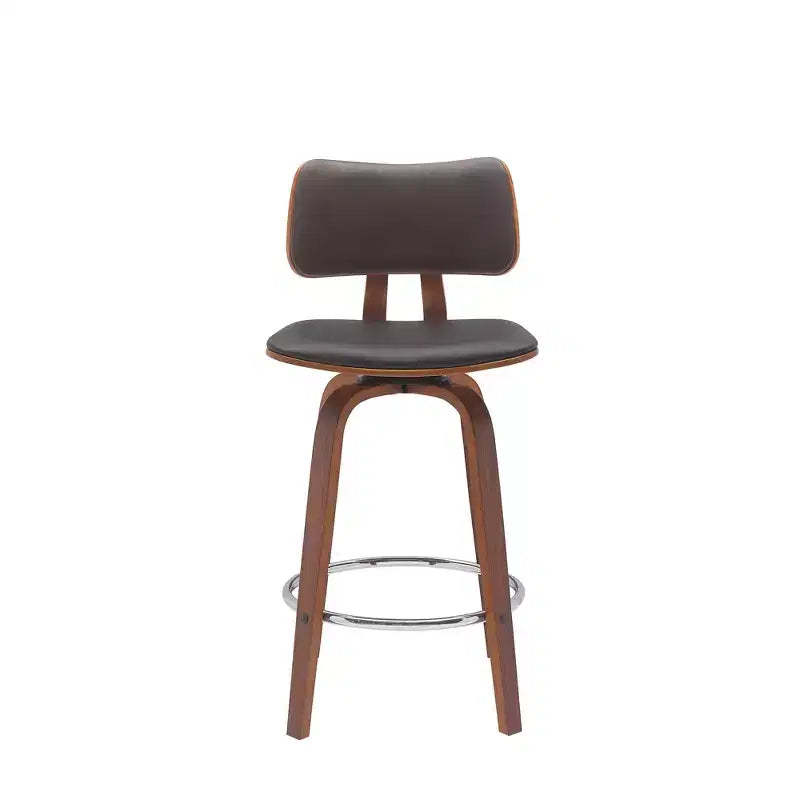 HomeRoots 26 Brown And Wood Brown Faux Leather Swivel Low Back Counter Height Bar Chair
