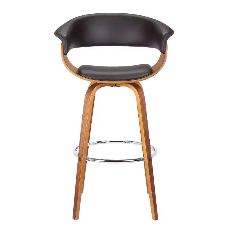 HomeRoots 31 Brown Faux Leather And Solid Wood Swivel Low Back Bar Height Bar Chair