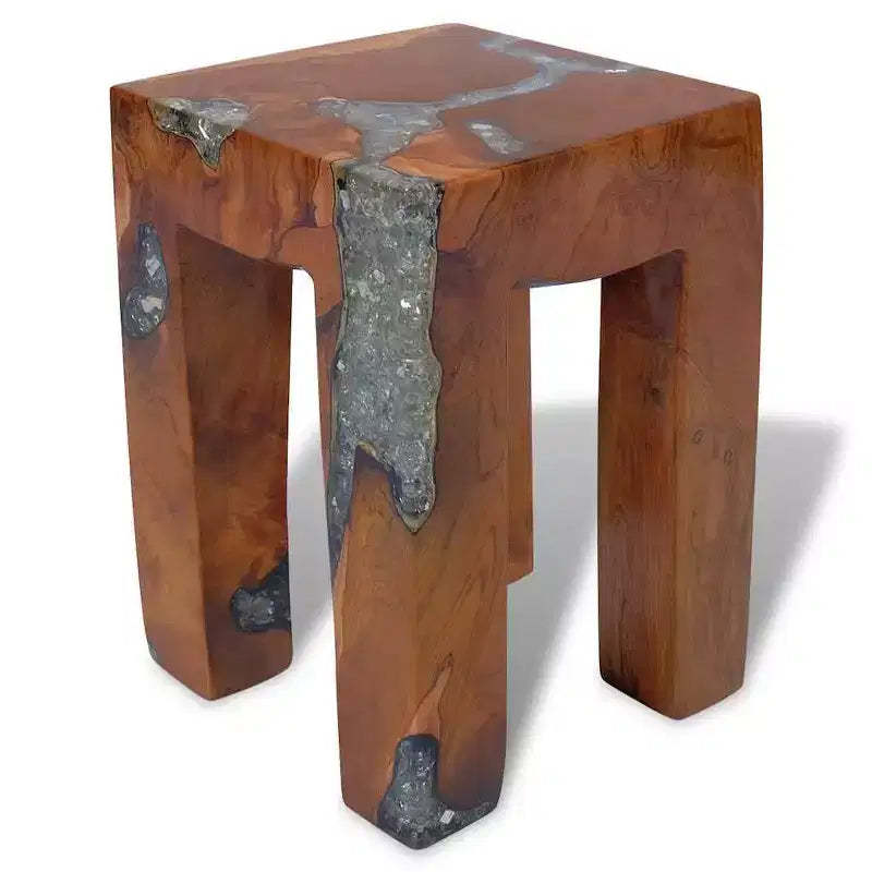 vidaXL Stool Multicolor Solid Teak Wood and Resin