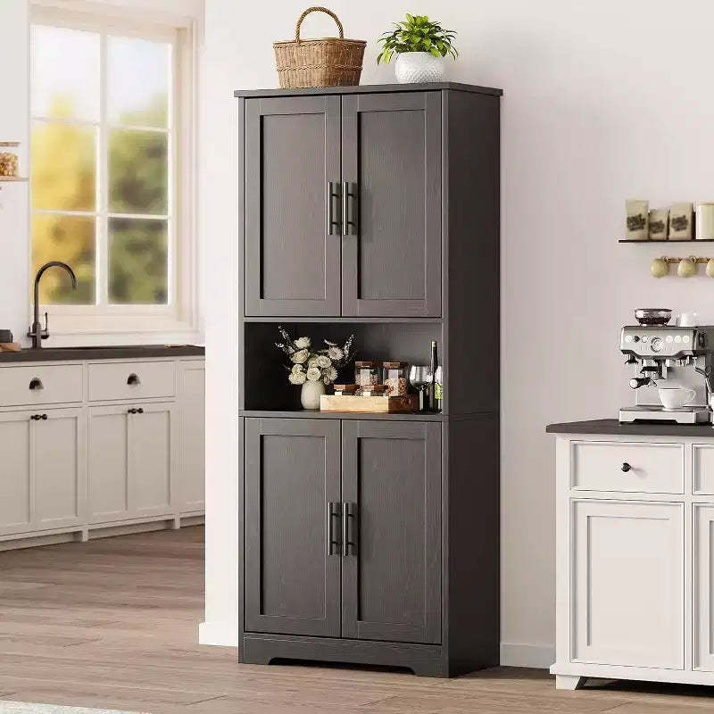 70 in Tall Kitchen Storage Pantry Cabinet with 4 Doors and Adjustable Shelves, Freestanding Cupboard for Dining Room, Bathroom, Laundry Room