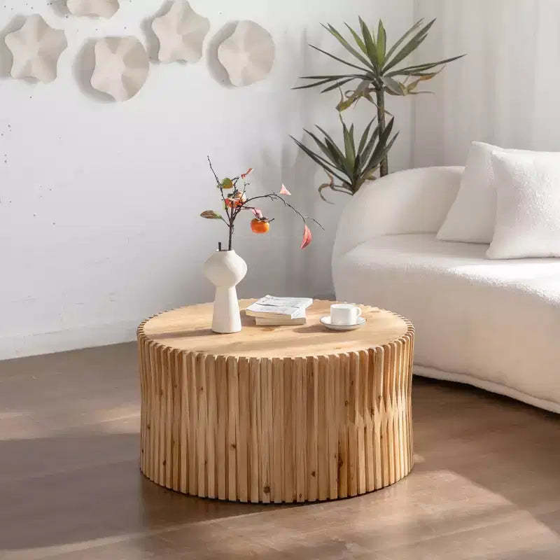 Okak Cylinder Coffee & Side Tables with Textured Barrel Design Mid-Century Modern, Industrial, Brutalist Styles 16 or 24H (Set of 1 or 2)