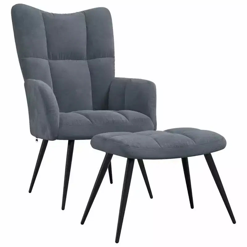 vidaXL Dark Gray Velvet Relaxing Chair with Stool - Upholstered Seating for Lounge, Living Room, Office - Modern Design with Steel Frame