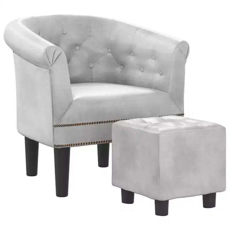 vidaXL Tub Chair with Footstool - Silver Faux Leather Design - Ideal for Living Room, Bedroom, or Office