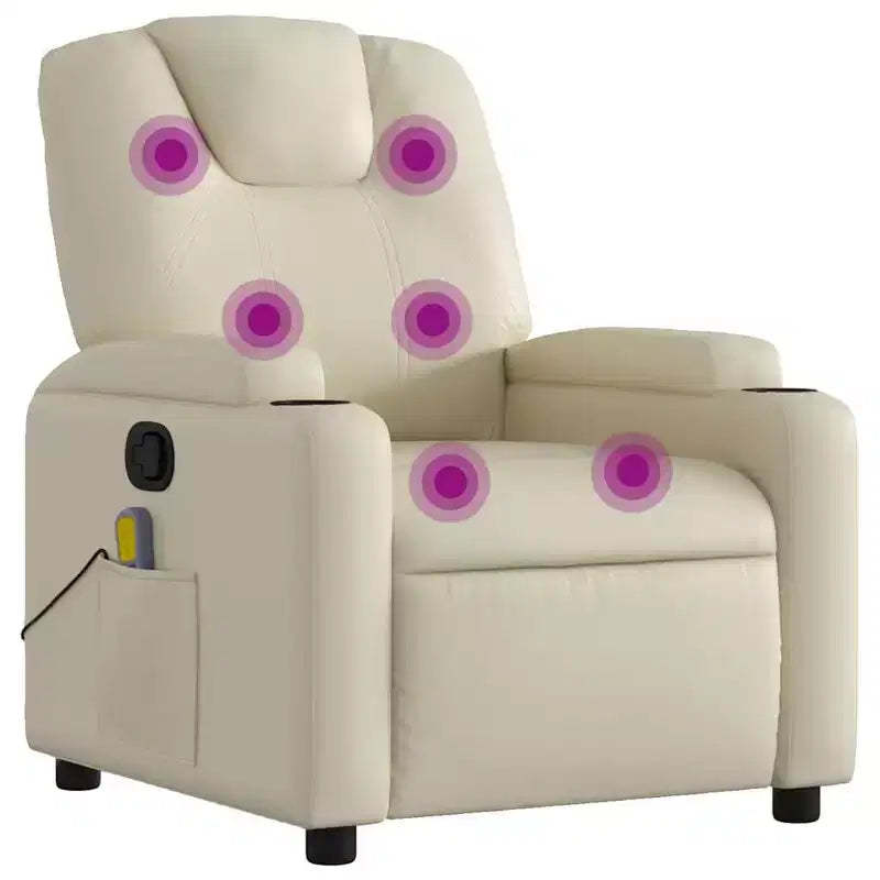 VidaXL Massage Recliner Chair with 6-Point Vibration, Adjustable, Cream Leather