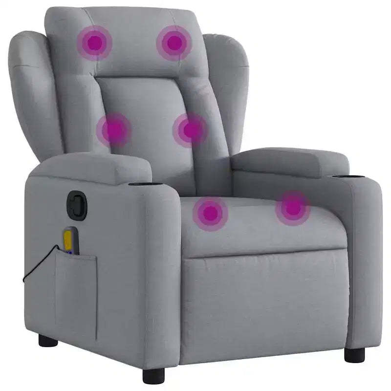 vidaXL Light Gray Fabric Recliner Chair - 6-Point Vibration Massage, Adjustable Backrest & Footrest