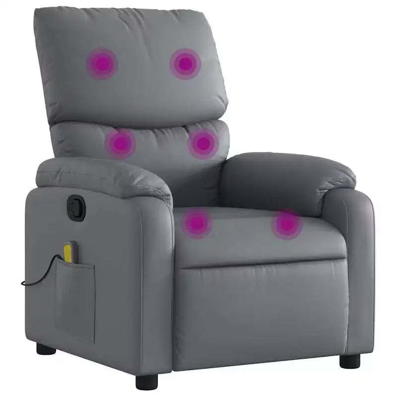 vidaXL Leather Massage Recliner Chair for Living Room, Home Theater, 6-Point Vibration Massage, Adjustable Back & Footrest, Side Pocket, Black
