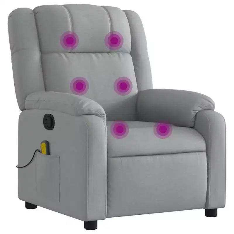vidaXL Light Gray Fabric Massage Recliner Chair - Adjustable Vibrating Lounge Seating with Side Pocket and Sturdy Frame for Living Room/Office