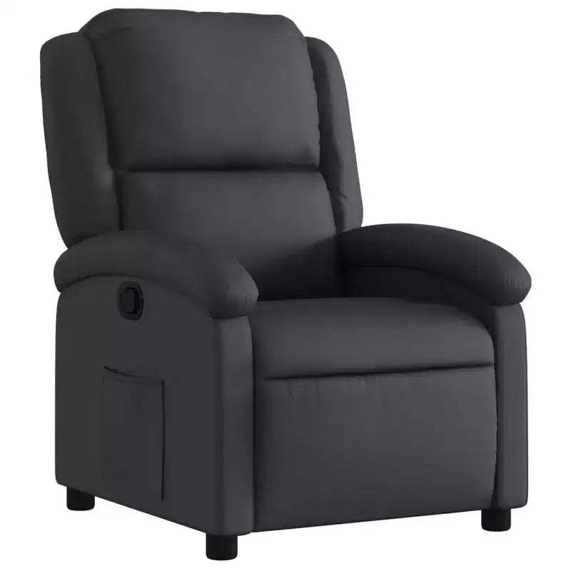 vidaXL Recliner Chair Wingback Reclining Sofa Seating Furniture Real Leather - Black Manual Push Back No Massage