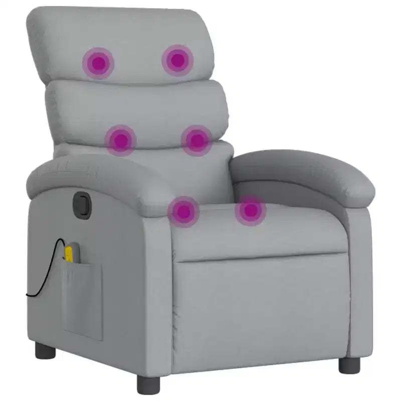 vidaXL Massage Recliner Chair-Manual Adjustable, Light Gray Fabric, Vibration Massage, USB-Powered, Side Pocket, Padded Armchair