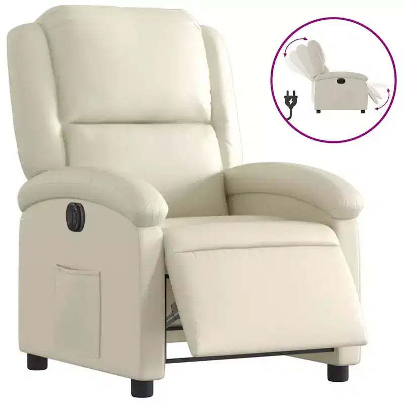 vidaXL Electric Recliner Chair - Cream Faux Leather Reclining Armchair with Motorized Adjustments for Elderly, Living Room Comfort