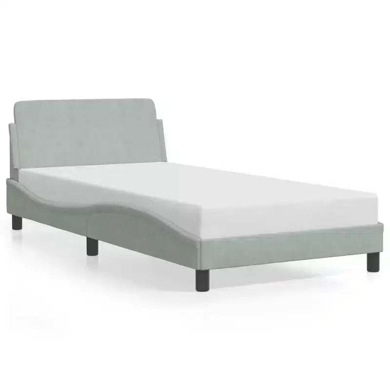 vidaXL Bed Frame with Headboard Platform Foundation Bedroom Furniture Velvet - Light Gray Twin