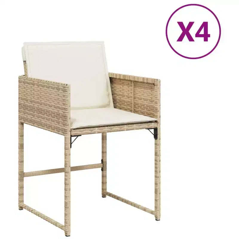 vidaXL Patio Chairs - Cushions Included, Beige Poly Rattan, Outdoor Furniture, 4-Piece Set - Compact Foldable Chairs with Removable Covers