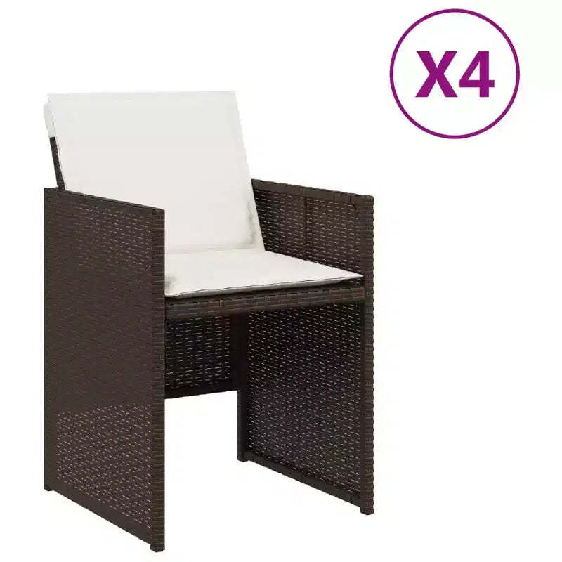 vidaXL Patio Chairs Outdoor Furniture Set 4 Pcs - Brown PE Rattan Chairs with Cushions - Compact Folding Garden Seating