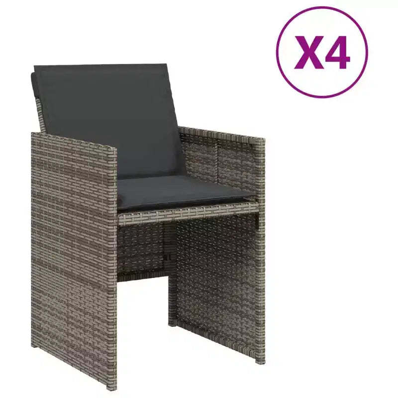 vidaXL Patio Chairs with Cushions 4 pcs Gray Poly Rattan