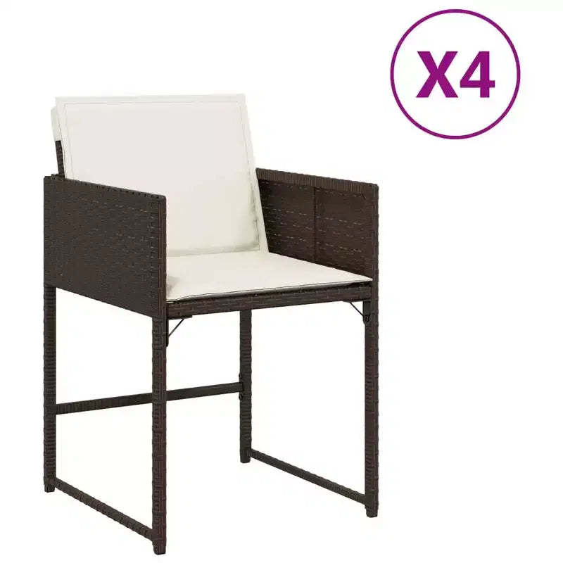 vidaXL Patio Chairs with Cushions - 4 Pcs Brown Poly Rattan Outdoor/Garden Furniture with Foldable Flap Backrest, Cushions and Washable Covers